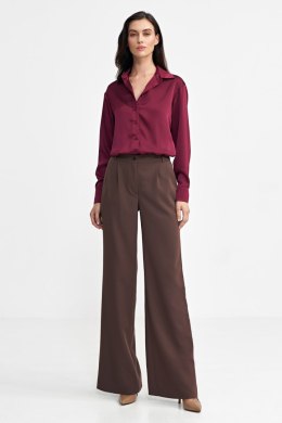 Spodnie damskie  z zakładkami wide leg SD102 Brown - Nife