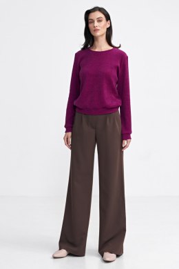 Spodnie damskie  z zakładkami wide leg SD102 Brown - Nife