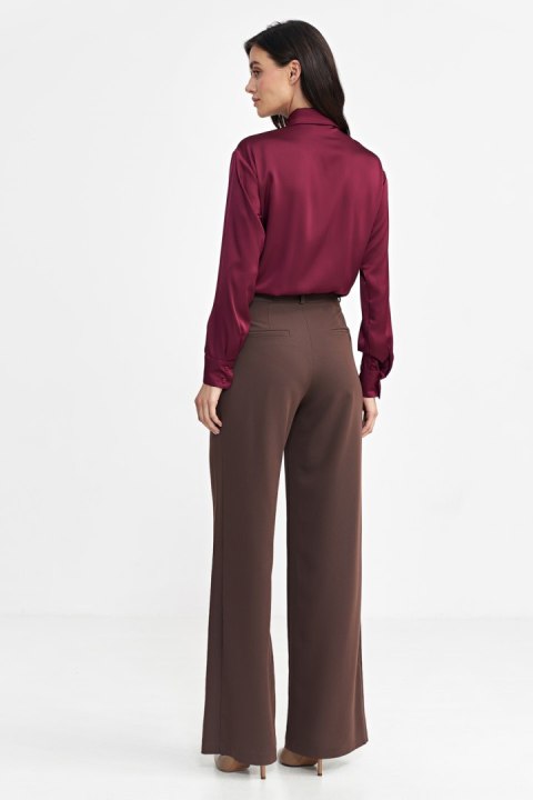 Spodnie damskie z zakładkami wide leg SD102 Brown - Nife Spodnie damskie z zakładkami wide leg SD102 Brown - Nife