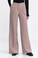 Spodnie damskie  z zakładkami wide leg SD104 Beige - Nife