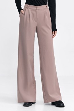 Spodnie damskie  z zakładkami wide leg SD104 Beige - Nife