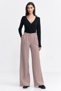 Spodnie damskie  z zakładkami wide leg SD104 Beige - Nife