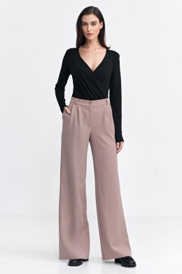 Spodnie damskie  z zakładkami wide leg SD104 Beige - Nife