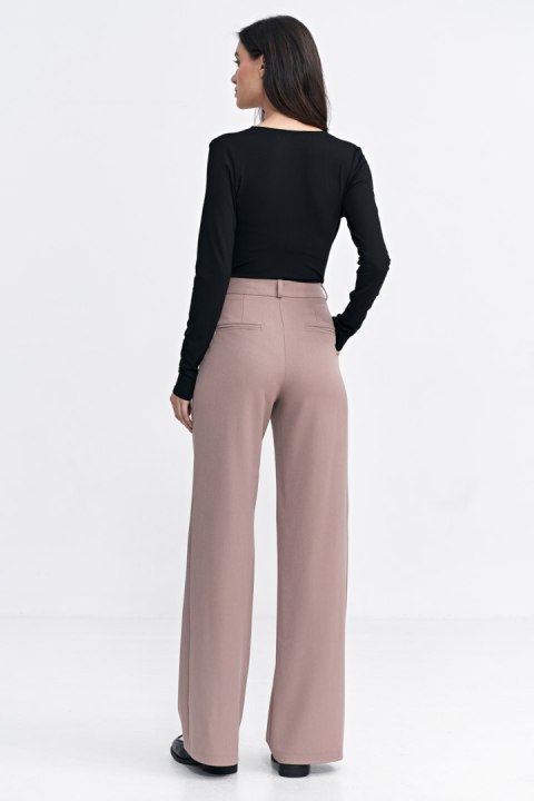 Spodnie damskie z zakładkami wide leg SD104 Beige - Nife Spodnie damskie z zakładkami wide leg SD104 Beige - Nife