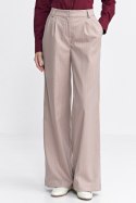 Spodnie damskie  z zakładkami wide leg prążek SD105 Beige - Nife