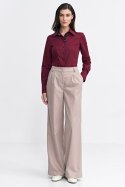 Spodnie damskie  z zakładkami wide leg prążek SD105 Beige - Nife
