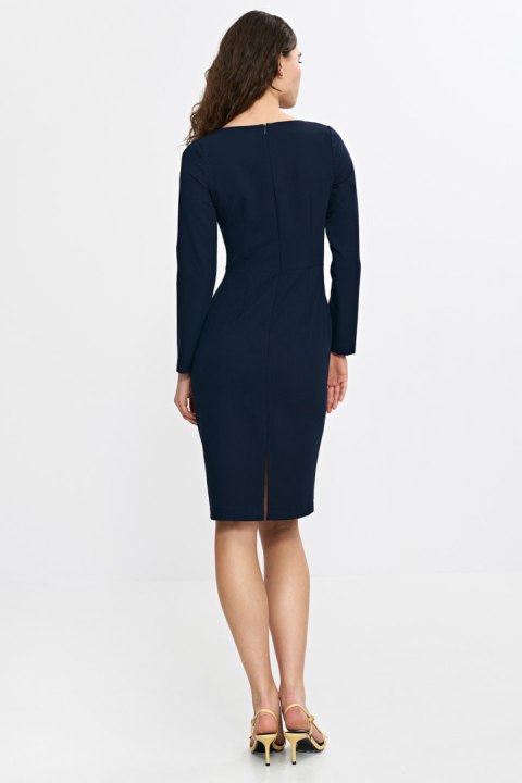 Sukienka z asymetryczną zakładką przy dekolcie S265 Navy - Nife Sukienka z asymetryczną zakładką przy dekolcie S265 Navy - Nife