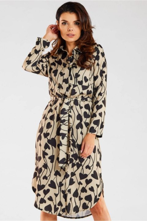 Sukienka Model A465 Beige/Black Hearts - awama Sukienka Model A465 Beige/Black Hearts - awama