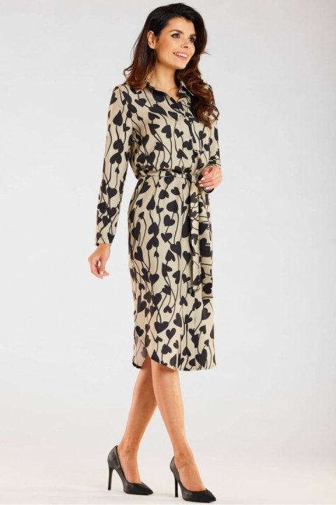 Sukienka Model A465 Beige/Black Hearts - awama Sukienka Model A465 Beige/Black Hearts - awama