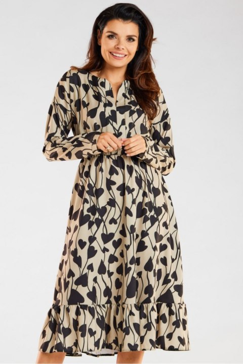 Sukienka Model A468 Beige/Black Hearts - awama Sukienka Model A468 Beige/Black Hearts - awama