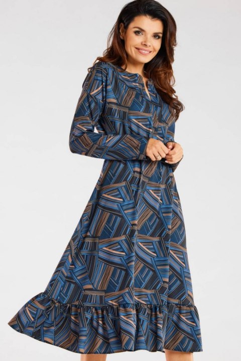 Sukienka Model A468 Navy/Brown Pattern - awama Sukienka Model A468 Navy/Brown Pattern - awama