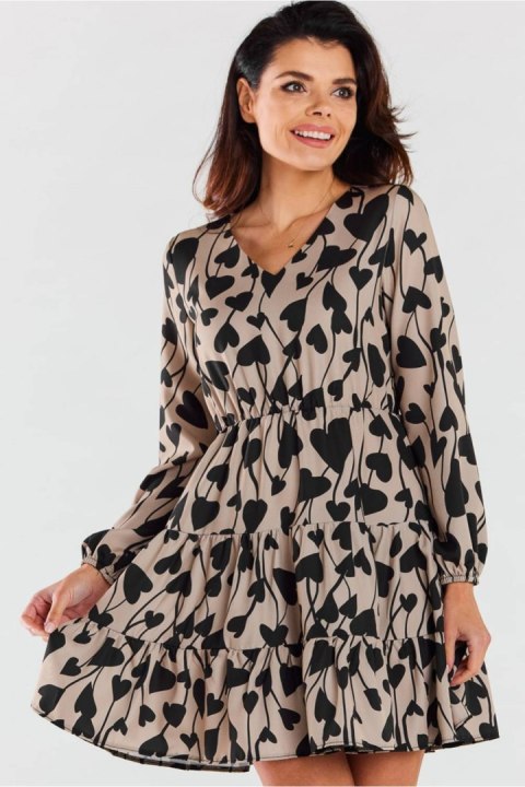 Sukienka Model A470 Beige/Black Hearts - awama Sukienka Model A470 Beige/Black Hearts - awama