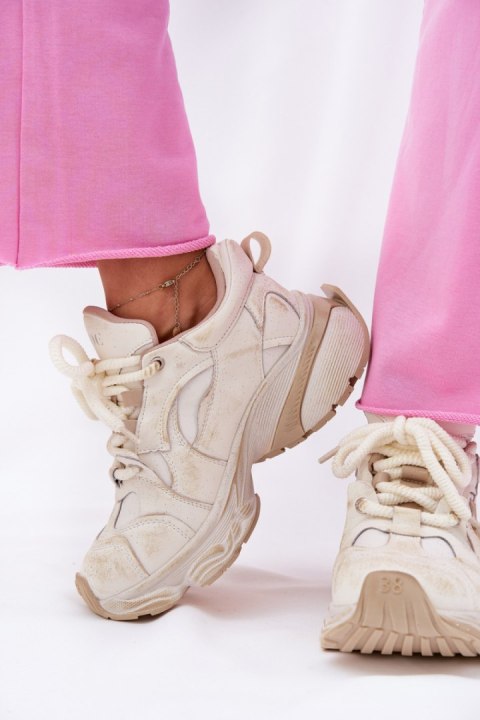 Buty Sportowe Snekaersy skórzane Model Goe RR2N4037 Beige Buty Sportowe Snekaersy skórzane Model Goe RR2N4037 Beige