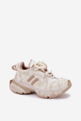 Buty Sportowe Snekaersy skórzane Model Goe RR2N4037 Beige