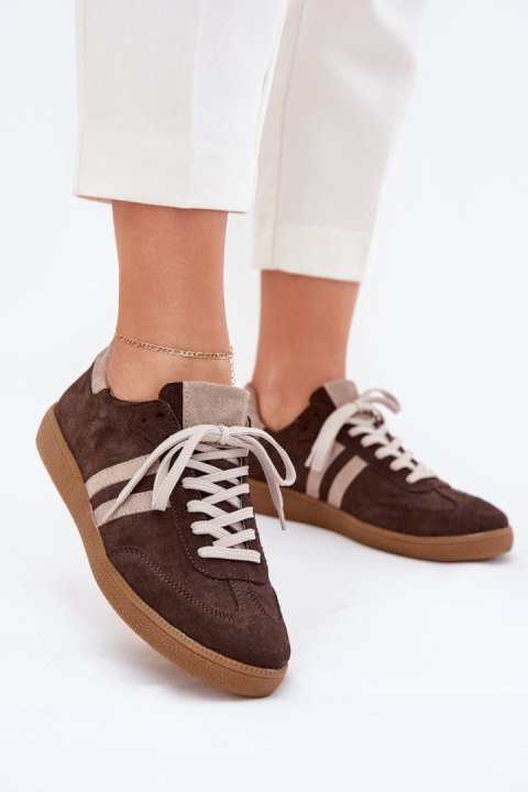 Buty Sportowe Sneakersy damskie skórzane Model Zazoo N1068 Czekolada Buty Sportowe Sneakersy damskie skórzane Model Zazoo N1068 Czekolada