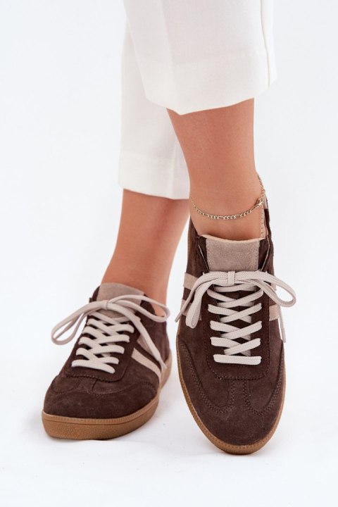 Buty Sportowe Sneakersy damskie skórzane Model Zazoo N1068 Czekolada Buty Sportowe Sneakersy damskie skórzane Model Zazoo N1068 Czekolada