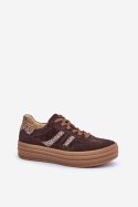 Sneakersy damskie skórzane Model Zazoo N1176 Panterka Czekolada