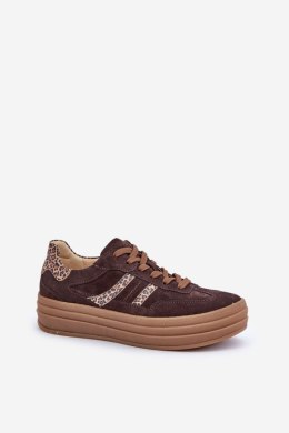 Sneakersy damskie skórzane Model Zazoo N1176 Panterka Czekolada