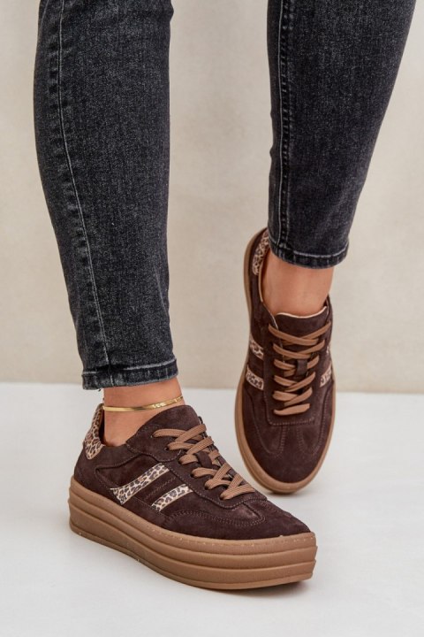 Sneakersy damskie skórzane Model Zazoo N1176 Panterka Czekolada Sneakersy damskie skórzane Model Zazoo N1176 Panterka Czekolada