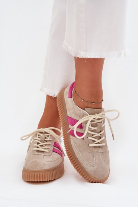 Sneakersy damskie skórzane Model Cavira GD-XF-204 Beige/Pink Sneakersy damskie skórzane Model Cavira GD-XF-204 Beige/Pink