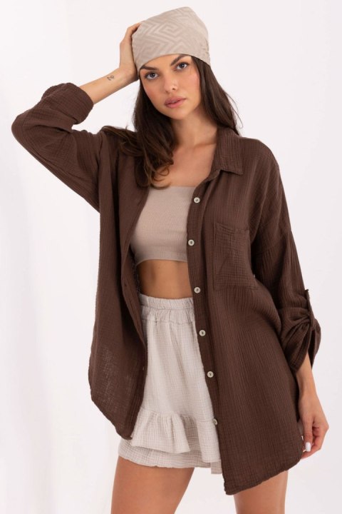 Koszula Damska Model MO-KS-9368.98 Dark Brown - Italy Moda Koszula Damska Model MO-KS-9368.98 Dark Brown - Italy Moda
