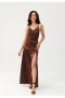 Sukienka damska wieczorowa satynowa Model Alessandra BRA SUK0460 Brown - Roco Fashion