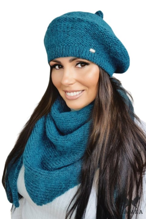 OFELIA zimowy beret damski kolor turkusowy - Kamea