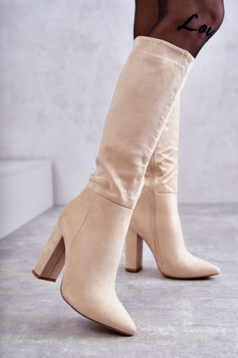 Kozaki Model Tressa NC1299 Beige Zamsz 