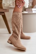 Kozaki damskie ażurowe Model Orchides NS525P Dark Beige