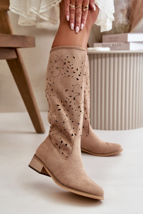 Kozaki damskie ażurowe Model Orchides NS525P Dark Beige