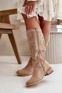 Kozaki damskie ażurowe Model Orchides NS525P Dark Beige