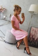 Sukienka z odcięciem pod biustem, krótki rękaw pudrowy róż  