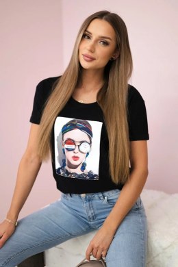 Bluzka z grafiką kobiety czarna  