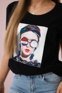 Bluzka z grafiką kobiety czarna  