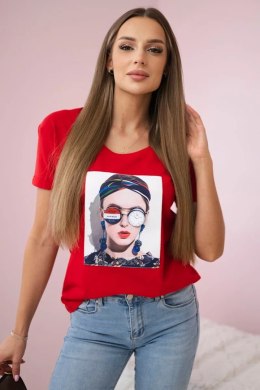Bluzka z grafiką kobiety czerwona  