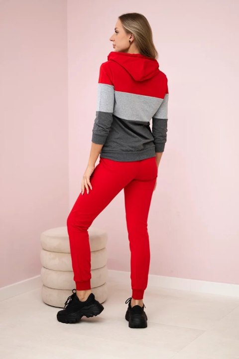 Komplet w kolorowe pasy czerwony+szary  