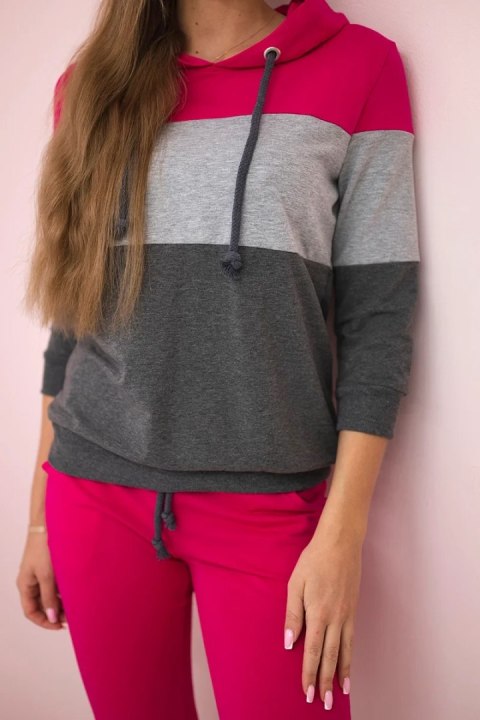 Komplet w kolorowe pasy fuksja+szary  