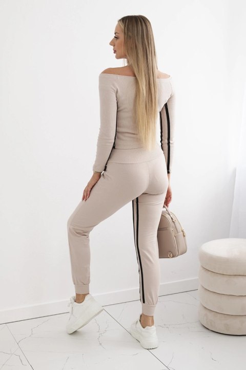 Komplet z podwójnym lampasem beżowy+czarny  