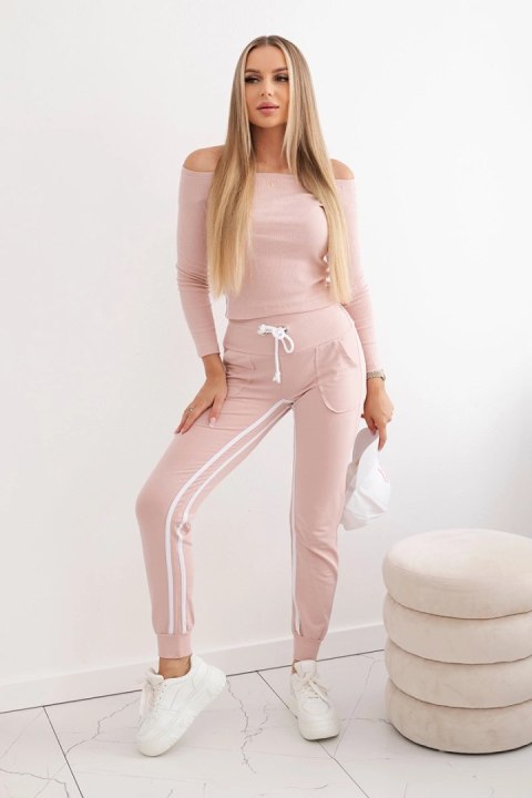 Komplet z podwójnym lampasem pudrowy beż  