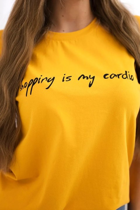 Bluzka Shopping is my cardio musztardowa Bluzka Shopping is my cardio musztardowa
