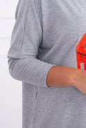 Bluzka oversize z nadrukiem tęczowych ust szara  