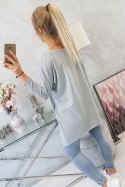 Bluzka oversize z nadrukiem tęczowych ust szara  