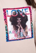 Bluzka z grafiką American Girl beżowa S/M - L/XL  