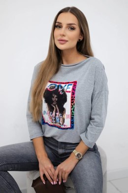 Bluzka z grafiką American Girl szara S/M - L/XL  