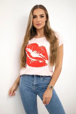 Bluzka z nadrukiem ust pudrowy róż  