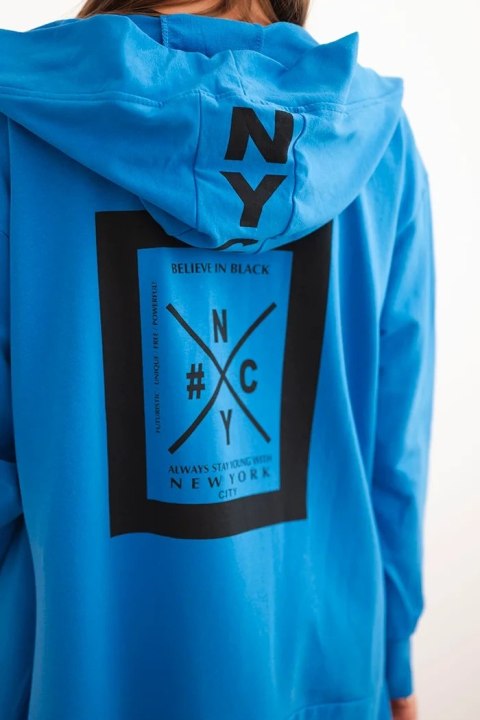Bluza Narzutka z kapturem oversize chabrowy Bluza Narzutka z kapturem oversize chabrowy