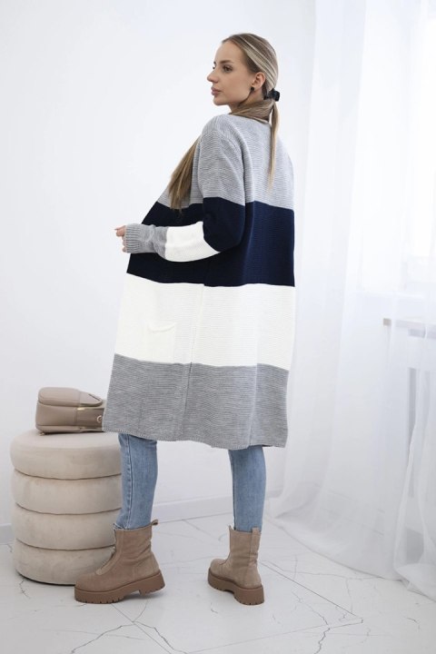 Sweter Kardigan w pasy szary+granatowy Sweter Kardigan w pasy szary+granatowy