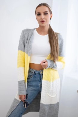 Sweter Kardigan w pasy szary+żółty  