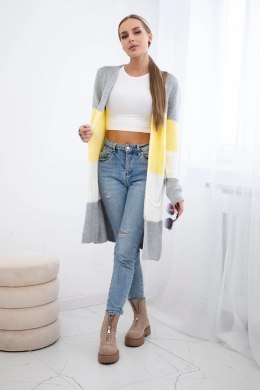 Sweter Kardigan w pasy szary+żółty  