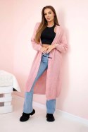 Sweter długi kardigan pudrowy róż  